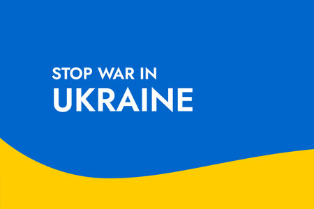 Poster with the phrase Stop War in Ukraine on the background of the yellow-blue Ukrainian flag. Stand with Ukraine and save it from Russia. Stop the war. Stop the war of Russian invasion.のイラスト素材
