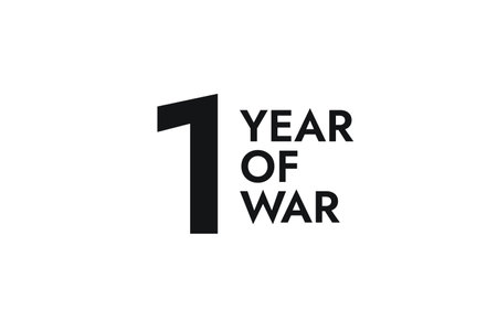 Poster with the black words One Year of War on the white background. Stop the War.のイラスト素材