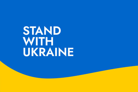 Poster with the words Stand with Ukraine on the background of the yellow-blue Ukrainian flag. Save it from Russia. Stop the war of Russian invasion.のイラスト素材
