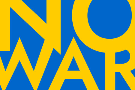 Poster with the words No War of russian invasion on the background of the yellow-blue Ukrainian flag. Stand with Ukraine and save it from russia.のイラスト素材