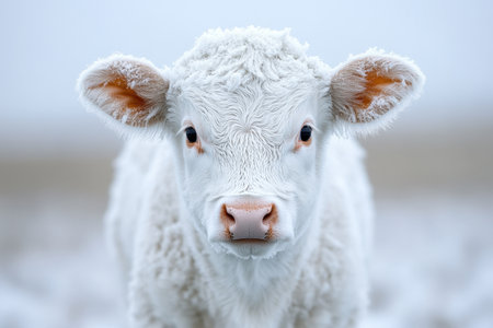 A simple yet striking cow character stands against a muted background, embodying a modern and playful vibe ideal for a burger restaurant. This friendly cow promotes a fresh dining experience.の素材