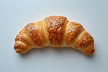 This appetizing croissant showcases a beautifully golden exterior and a flaky, rich texture. Ideal for enjoying with coffee or tea, its a classic breakfast choice for pastry lovers.の素材