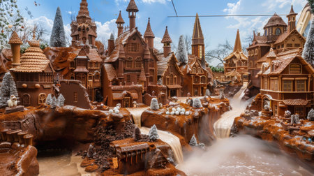 This delightful chocolate planet features intricate architecture made entirely of various chocolate types.の素材
