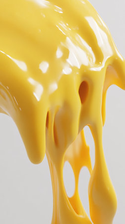 A highly detailed and realistic rendition of a flowing cheese mass is showcased, captured from multiple angles to highlight its smooth texture and vibrant color.の素材