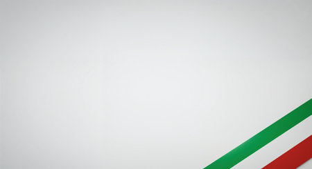 The bright minimalist backdrop provides a vibrant diagonal band of green, white, and red, creating a modern design with significant room for text.の素材