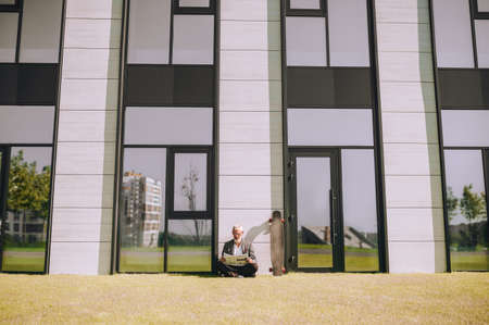 Focused man reading news in the gazetteの写真素材