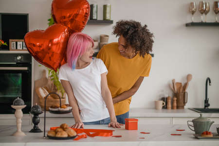 Young cute couple celebrating valentines dayの写真素材