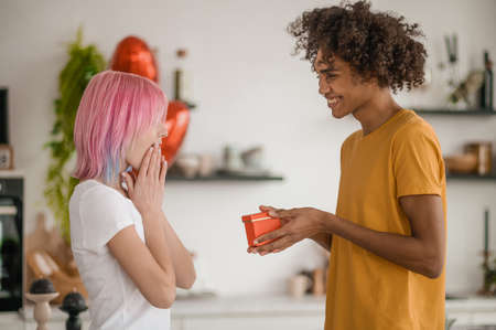Young couple celebrating valentines day and feeling happyの写真素材