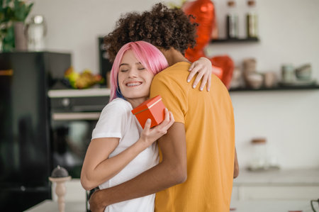 Young couple celebrating valentines day and feeling happyの写真素材