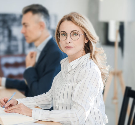 Man and woman working together in the offcieの写真素材