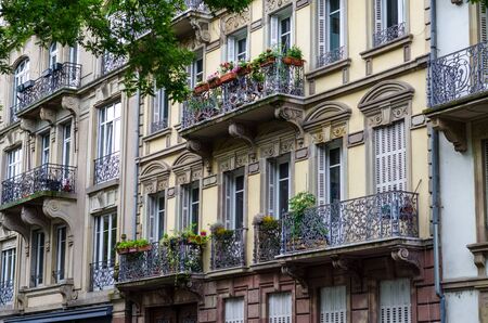 Facade architecture on the street of Strasbourg, Franceの写真素材