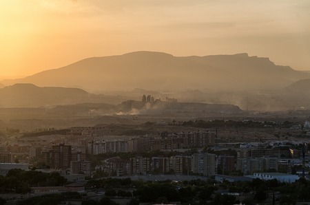 Sunset haze in the mountains of Alicante, summer Spainの写真素材