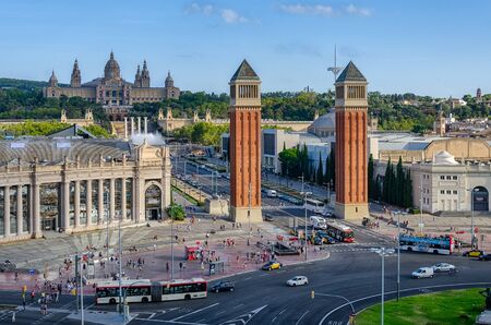 Panoramic view on placa Espanya in Barcelona, summer Spainの写真素材
