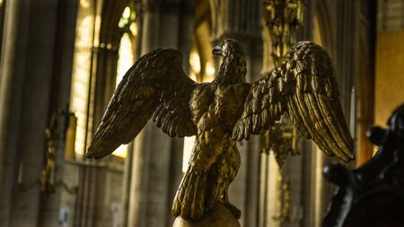 Gilded eagle in Reims cathedral, Franceの写真素材