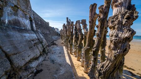 Beautiful trunks serving to cut the waves in Saint-Malo, Bretagne Franceの写真素材