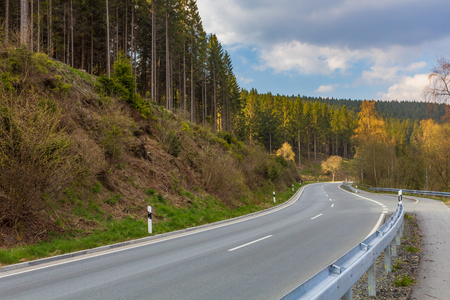 A winding road through the Harz National Park, Lower Saxony, Germanyの写真素材