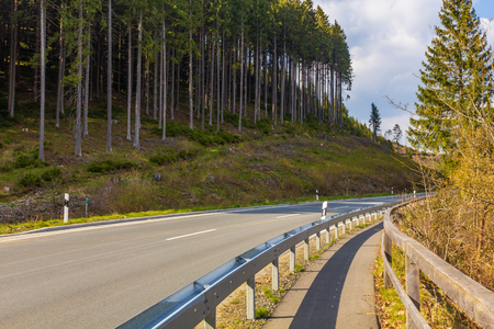 A winding road through the Harz National Park, Lower Saxony, Gerの写真素材