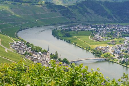 World famous wine town Piesport on the river Moselle, Rhineland-Palatinate, Germany.の写真素材