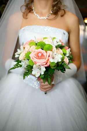 The bride keeps her wedding bouquet, wedding ceremony の写真素材