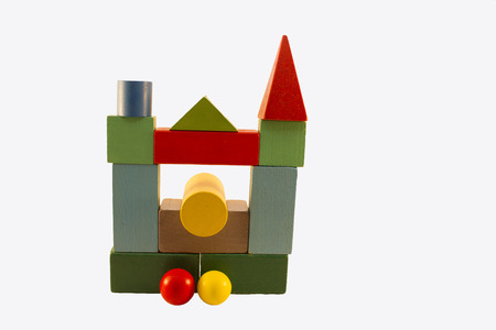 children's designer cubes on the Montessori method on a white backgroundの写真素材