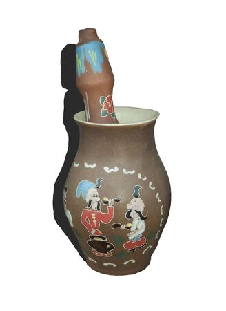 ceramic jug with a color pattern, the Cossacks. Inside the jar mortar. On a transparent background.の写真素材