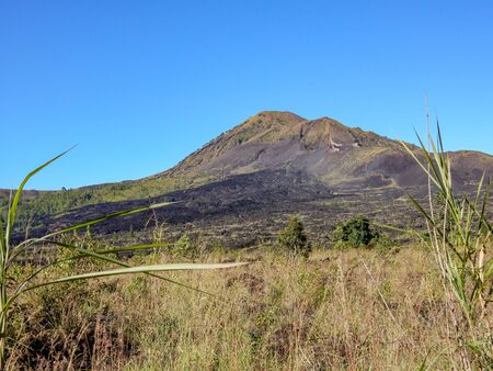 Batur volcano, scorched by long-time eruption and resurgent vegetation. Scorched soilの写真素材
