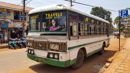 Calangute, Goa, India - March 18, 2018: old passenger bus, authentic transportのeditorial素材