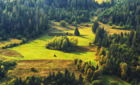 autumn evening. a picturesque evening in the Carpathian Mountainsの写真素材