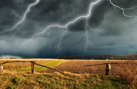 Thunder Sky. lightning in the sky. dark cloudsの写真素材