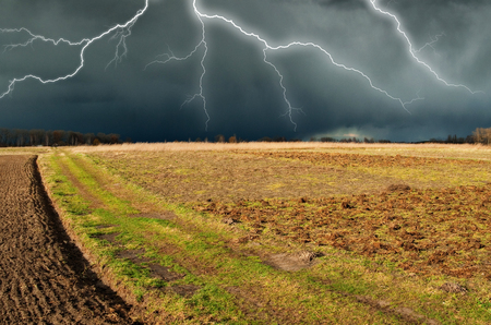 Thunder Sky. lightning in the sky. dark cloudsの写真素材