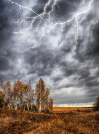 Thunder Sky. lightning in the sky. dark cloudsの写真素材