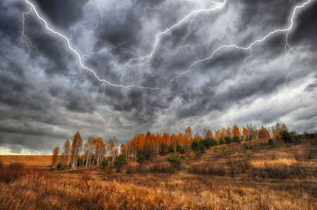 Thunder Sky. lightning in the sky. dark cloudsの写真素材