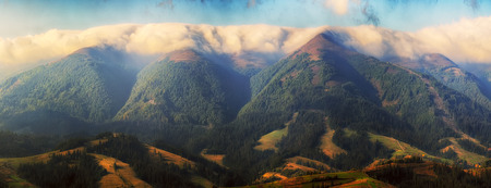 autumn morning. a picturesque dawn in the Carpathian Mountainsの写真素材