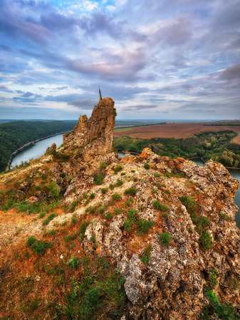 picturesque dawn by the river. Morning Dniesterの写真素材