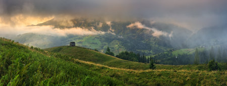 Panoramic view of the Carpathian mountains in Ukraine.の写真素材