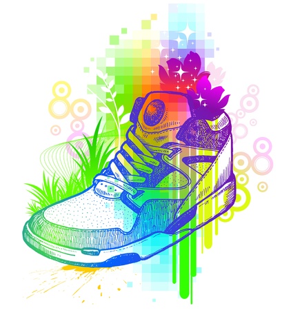 Vector colorful illustration with hand drawn magic bootのイラスト素材