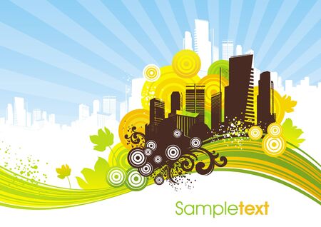 Abstract vector background with cityscapeのイラスト素材
