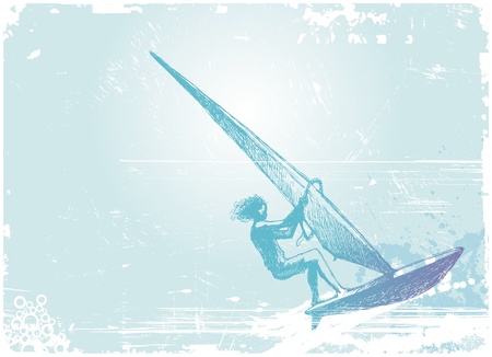 Vector illustration with hand drawn windsurferのイラスト素材