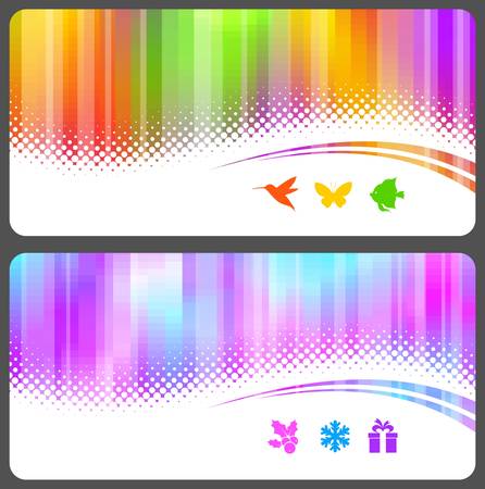 Abstract colorful illustration with halftone waves & iconsのイラスト素材
