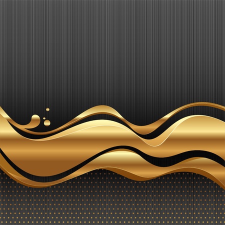Abstract vector illustration - golden stream waves on metal texture backgroundのイラスト素材