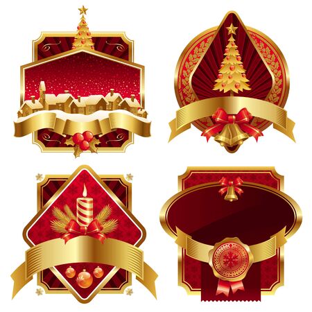 Christmas golden vector ornate frames with holyday symbolsのイラスト素材