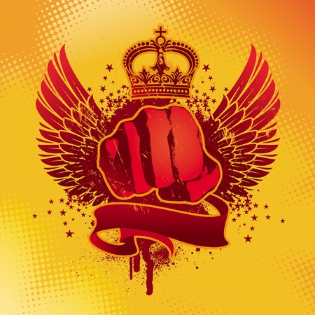 Heraldic grunge vector winged emblem with fistのイラスト素材