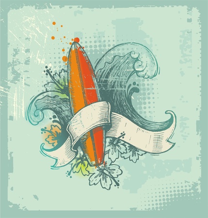 Vector hand drawn surfing emblemのイラスト素材