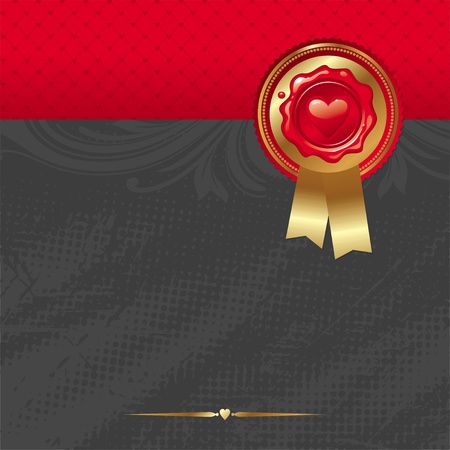 Vector Valentines card with sealing wax stamp and golden trim & ribbonsのイラスト素材