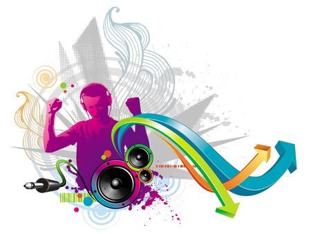 Abstract vector illustration - Man listens to musicのイラスト素材