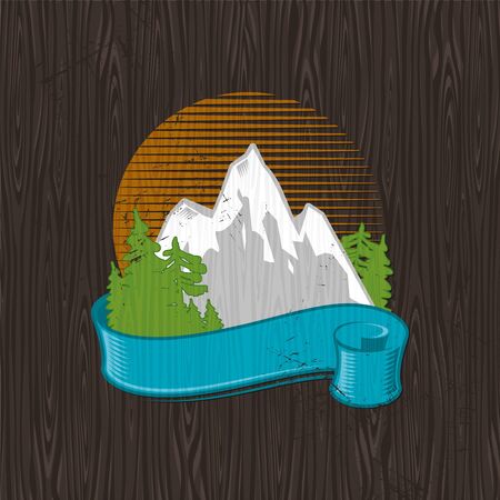 Vector illustration - color landmarks emblem painting on a black wood boardのイラスト素材