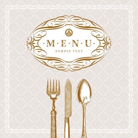 Vector template ornate  menu with vintage cutleriesのイラスト素材
