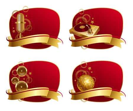 Red frames with golden musical equipments &amp, bannerのイラスト素材