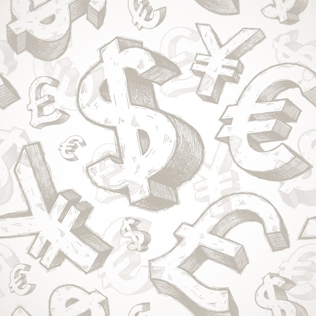Seamless background with hand drawn currency signsのイラスト素材