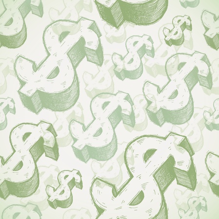 Seamless background with hand drawn dollar signsのイラスト素材